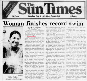 Article about Canada's Vicki Keith 56-hour 1987 Lake Ontario swim.